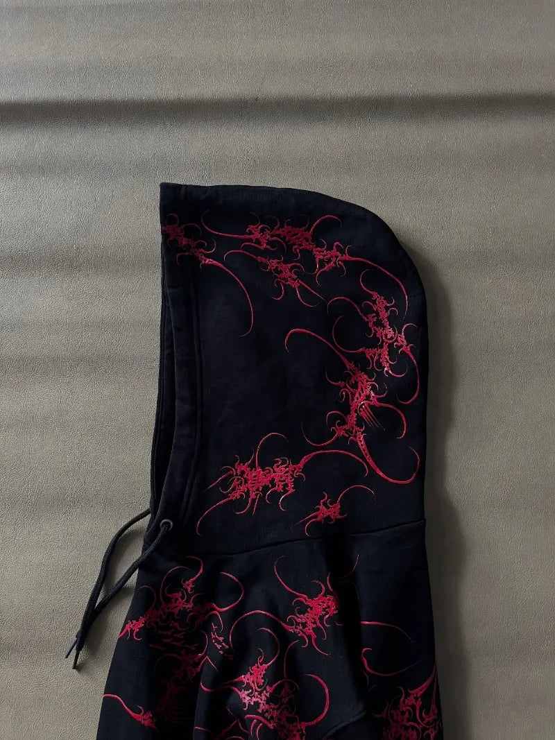 Punk Retro Personality Striped Print Fashion Oversized Sweatshirt Men American Harajuku Y2K Casual Loose Black Hoodie Women