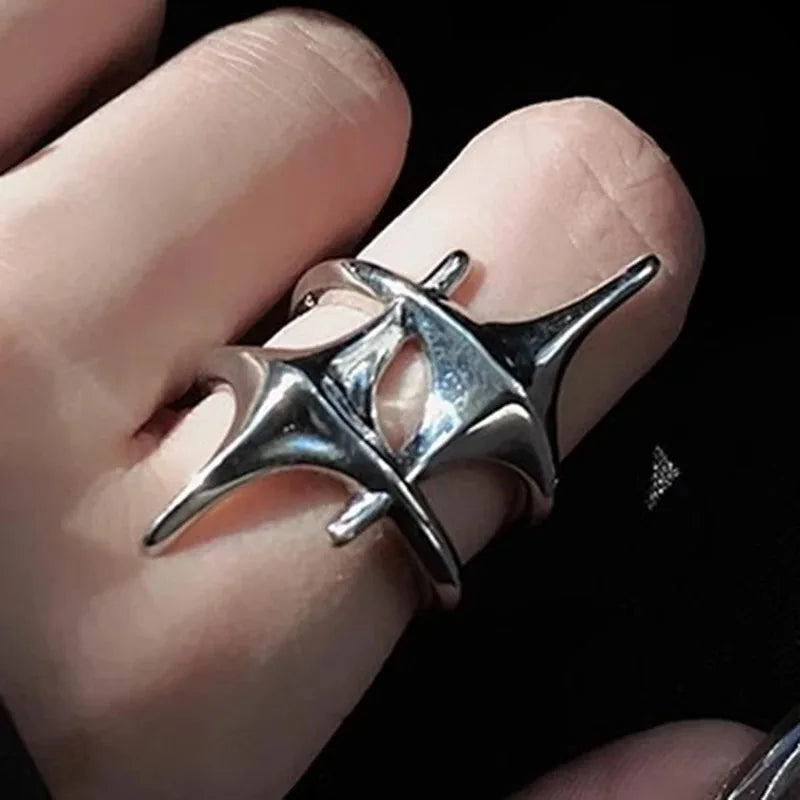 Simple Irregular Silver Star Open Ring for Women Men Punk Gothic Sliver Color Adjustable Couple Rings Y2K Egirl Jewelry Gift