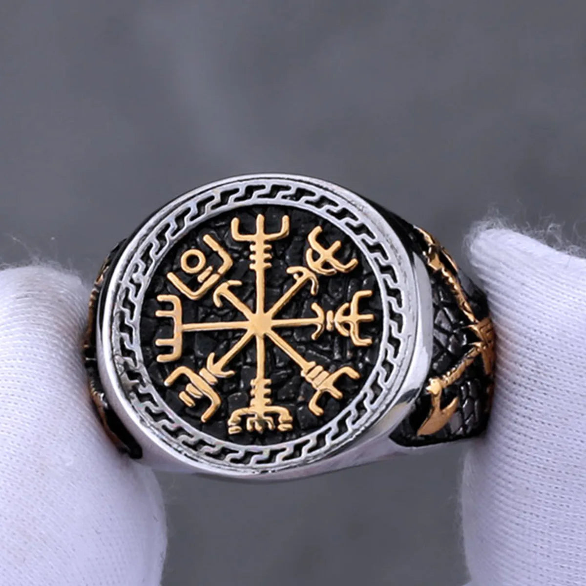 HNSP 316L Stainless Steel Viking Rune Ring For Men Nordic Trend Ring Male Finger Jewelry Accessories