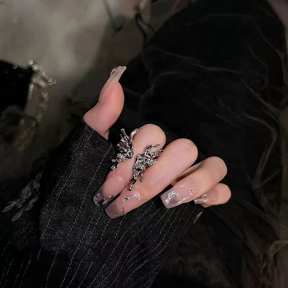 Trendy Punk Irregular Butterfly Rings For Women Metal Liquid Dissolved Aesthetic Egirl Gothic Insect Open Rings Jewelry