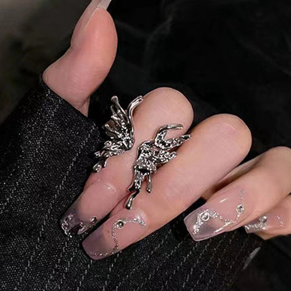 Trendy Punk Irregular Butterfly Rings For Women Metal Liquid Dissolved Aesthetic Egirl Gothic Insect Open Rings Jewelry