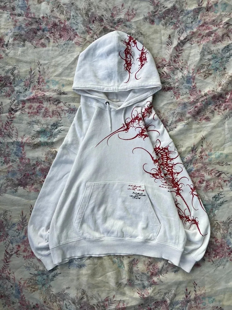 Punk Retro Personality Striped Print Fashion Oversized Sweatshirt Men American Harajuku Y2K Casual Loose Black Hoodie Women