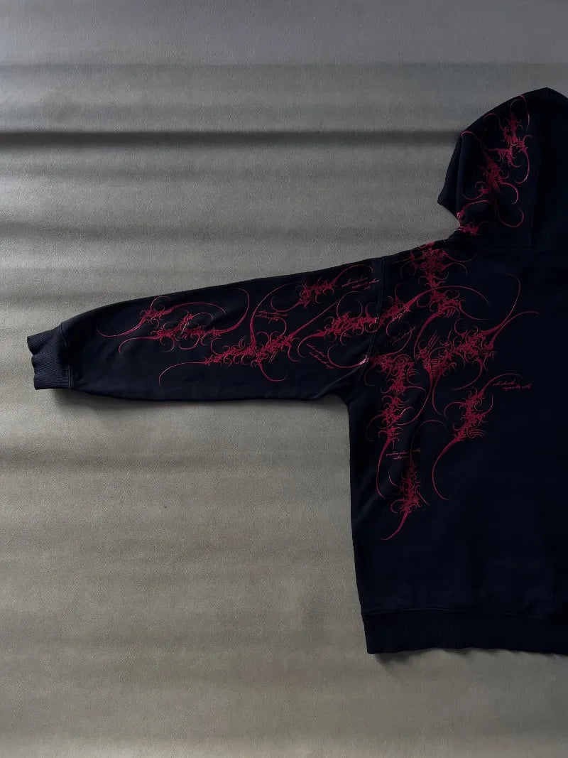 Punk Retro Personality Striped Print Fashion Oversized Sweatshirt Men American Harajuku Y2K Casual Loose Black Hoodie Women