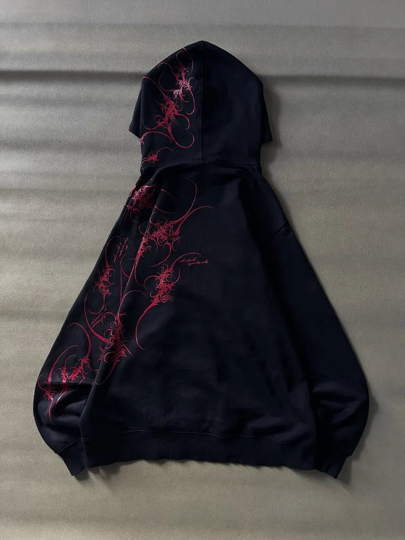 Punk Retro Personality Striped Print Fashion Oversized Sweatshirt Men American Harajuku Y2K Casual Loose Black Hoodie Women