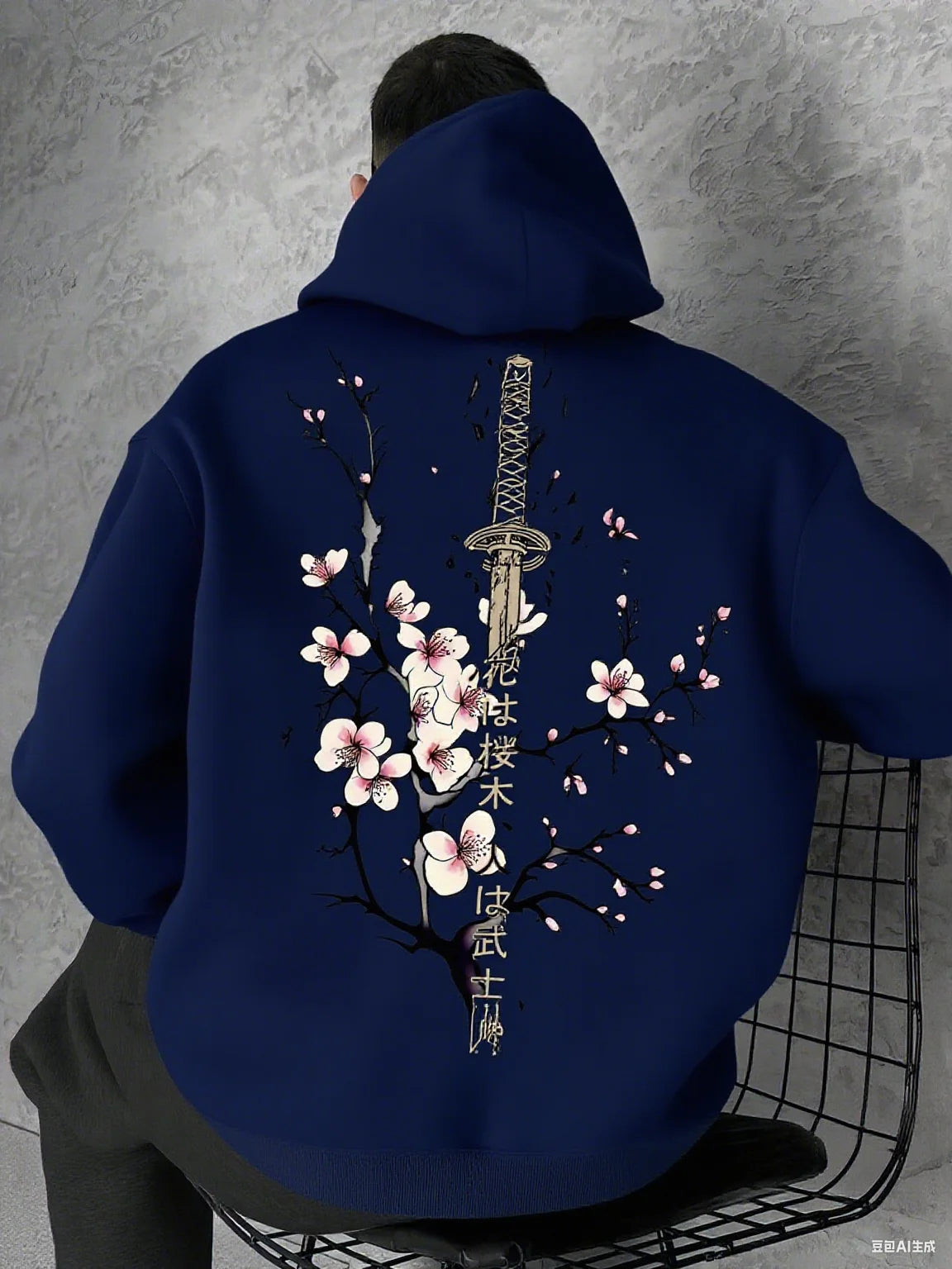 Men's Casual  Fit Japanese Sakura Scabbard Graphic Print Hoodie