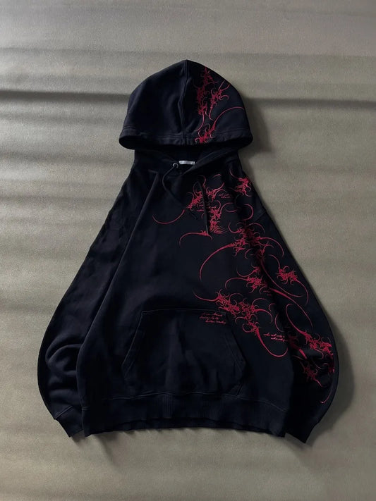 Punk Retro Personality Striped Print Fashion Oversized Sweatshirt Men American Harajuku Y2K Casual Loose Black Hoodie Women