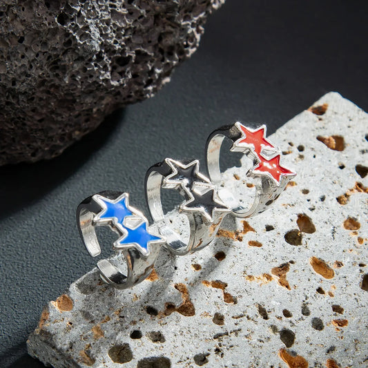 Vintage Silver Color Pentagram Star Open Rings Hip Hop Rock Stard Adjustable Rings Punk Black For Men Women Vintage Jewelry Gift