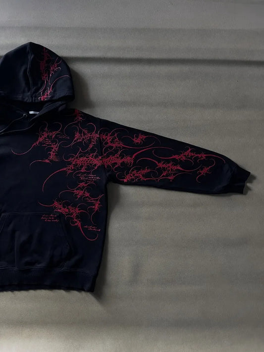 Punk Retro Personality Striped Print Fashion Oversized Sweatshirt Men American Harajuku Y2K Casual Loose Black Hoodie Women